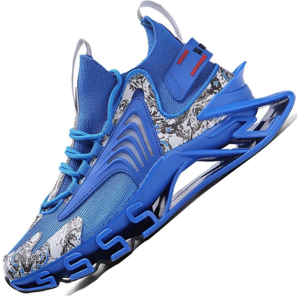Dynamic Blue and Gray Athletic Shoes with Futuristic Design